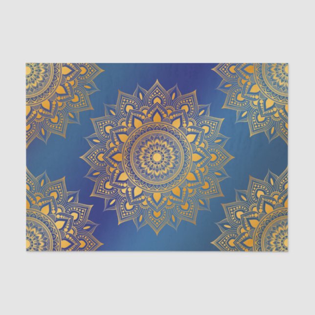 Papel De Seda Tone Dourado Mandalas na Nuvem Azul (Frente )