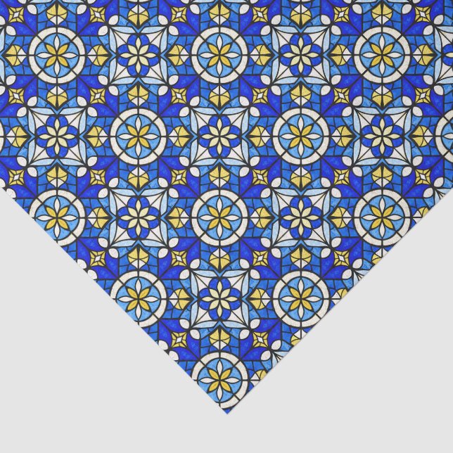 Papel De Seda Tons de Azul e Amarelo no Estilo de Vitral (Detalhes)