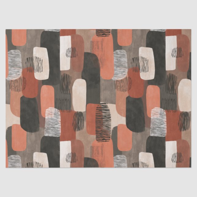 Papel De Seda Tons Terrosos Boho Padrão Abstrato Terracota (Frente )