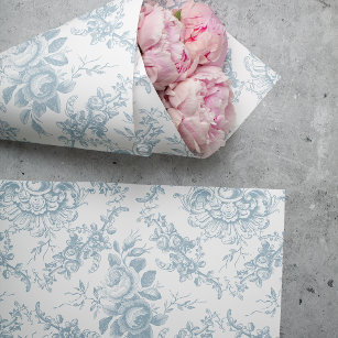 Papel De Seda Torno Floral Branco e Azul gravado Elegante