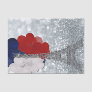 Papel De Seda Torre Eiffel Brilho Prateado Festa Vermelho Branco