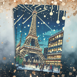 Papel De Seda Torre Eiffel em Paris, França na Hora de Natal