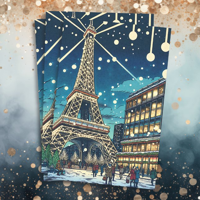 Papel De Seda Torre Eiffel em Paris, França na Hora de Natal (Criador carregado)