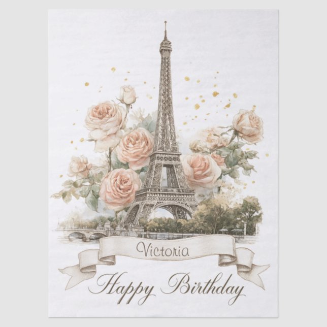 Papel De Seda Torre Eiffel "Parabéns" com nome personalizado (Frente )