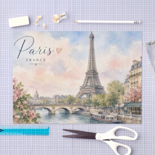 Papel De Seda Torre Eiffel rio seine Paris França  (Arte )