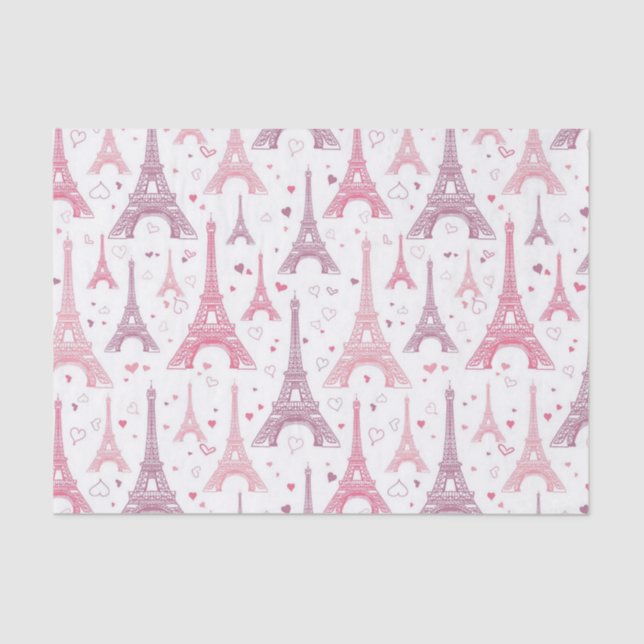 Papel De Seda Torres Eiffel e corações (Frente )