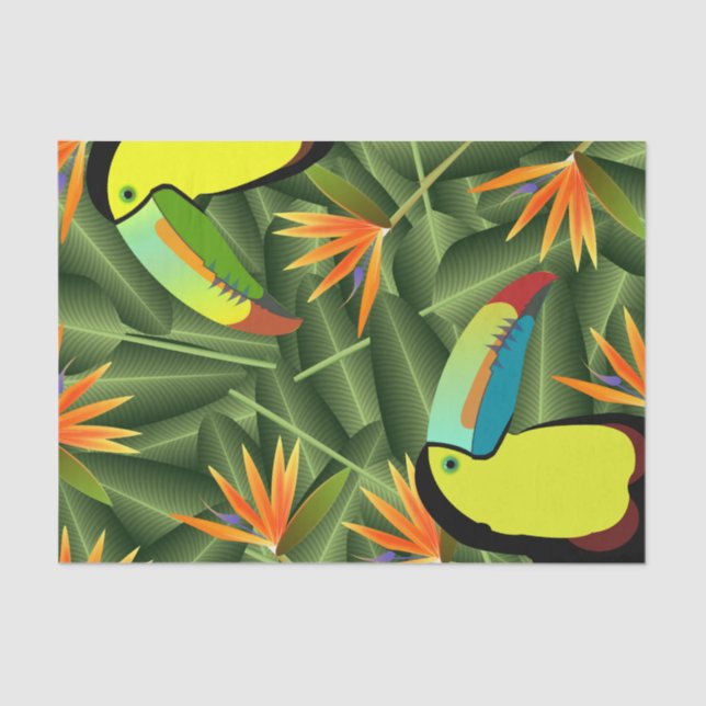 Papel De Seda Toucans tropical & pássaros de flores de paraíso (Frente )