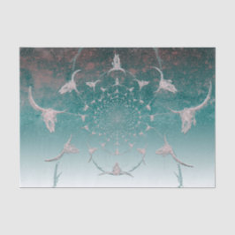 Papel De Seda Touro Caveira Textura Metálica Azul Teal Ocidental