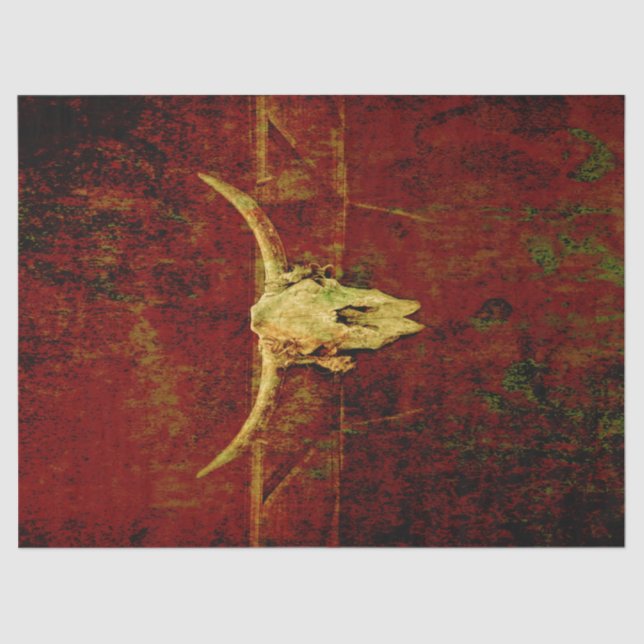 Papel De Seda Touro Crânio Ocidental País Marrom Arte Rústica (Frente )