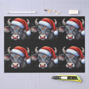 Papel De Seda Touro de Natal com Chapéu de Papai Noel Arte Folcl