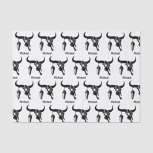 Papel De Seda Touro Longhorn Tribal com pena preta