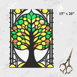 Papel De Seda Trabalho de arte de Árvore Verde Amarelo de Vidro