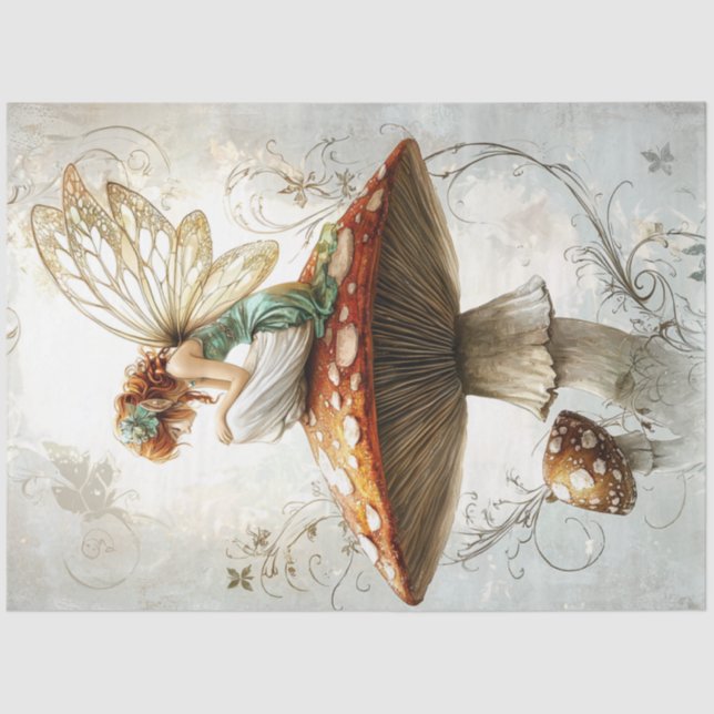 Papel De Seda Trabalho de arte de Cogumelo Vermelho Fada e Fada  (Frente )