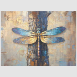 Papel De Seda Trabalho de arte de Dragonfly Dourada e Azul Elega