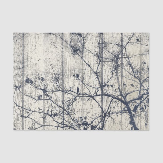 Papel De Seda Trabalho de arte de Motif Botânico Preto e Branco (Frente )