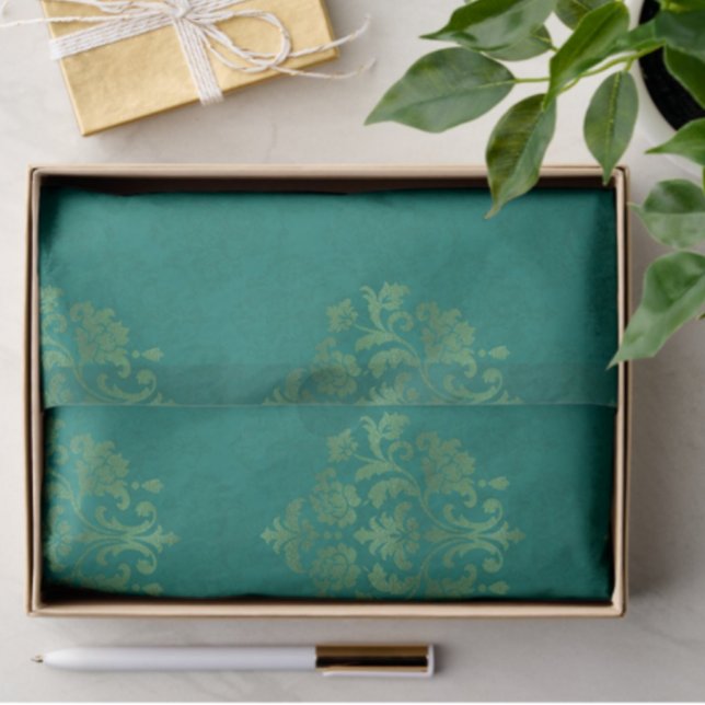 Papel De Seda Trabalho de Decoupage Presente Damasco Dourado Tea (Elegant tissue for gifting and crafting!)