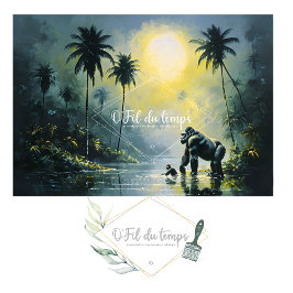 Papel De Seda Tranquil Tropical Landscape with Gorilla & Baby