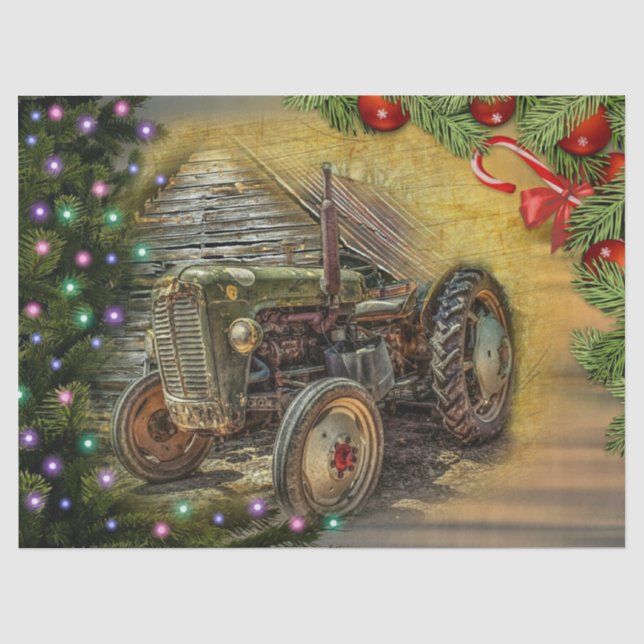 Papel De Seda Trator de Fazenda de Natal com Árvore de Natal (Frente )