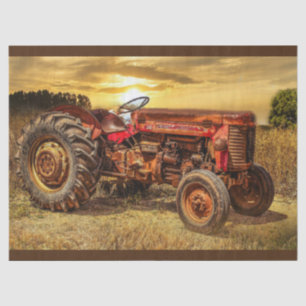 Papel De Seda Trator de Fazenda Vermelha Vintage