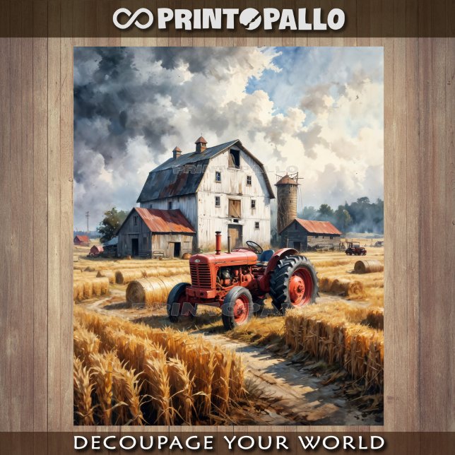 Papel De Seda Trator e celeiro em paisagem rural (Criador carregado)