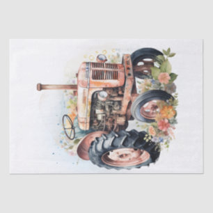Papel De Seda Trator Floral Fazenda Watercolor