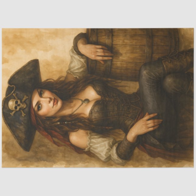 Papel De Seda Treasurebound – Gothic Pirate Pin-Up Fantasy Decou (Frente )
