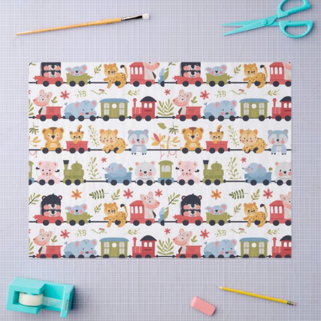 Papel De Seda Trem de Animais Bebês (Arte )