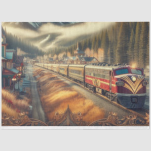 Papel De Seda Trem em Aquarela Art Déco Vintage