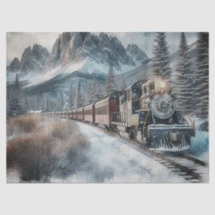 Papel De Seda Trem em Aquarela Vintage no Inverno