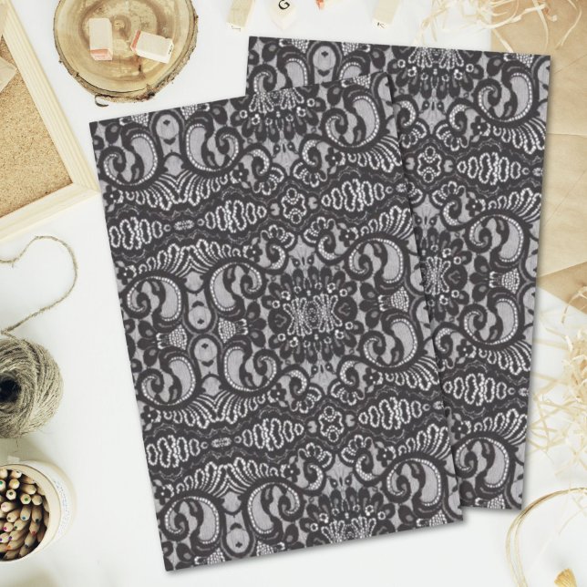 Papel De Seda trendy bohemian girly lace negro parisiense (trendy bohemian girly Parisian black lace Tissue Paper)