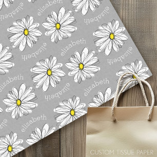 Papel De Seda Trendy Floral Daisy com nome personalizado amarelo