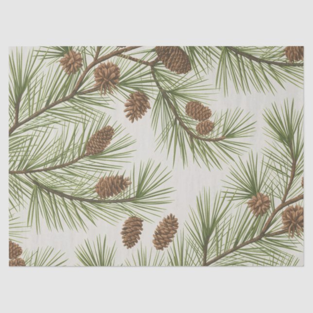 Papel De Seda Trendy Merry Christmas Pine Cones and Branches     (Frente )