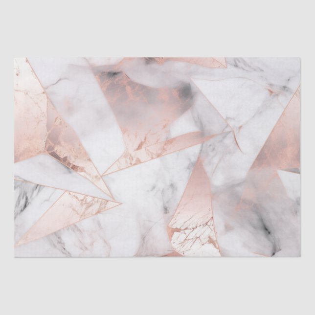 Papel De Seda Trendy Rosa Dourado Marble Geométrico (Frente )