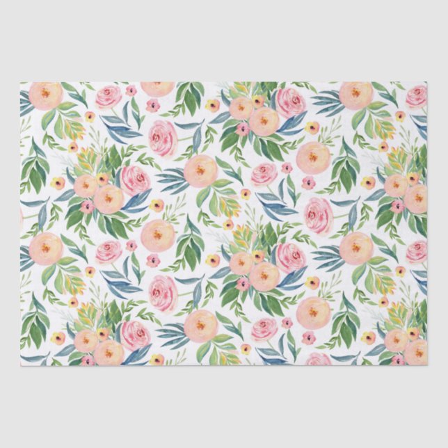Papel De Seda Trendy watercolor pastel pedras flores padrão (Frente )
