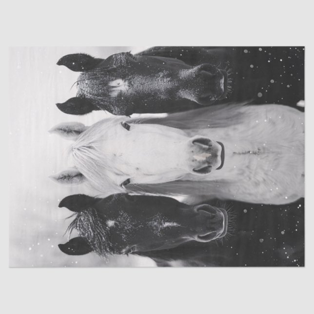 Papel De Seda Três Cavalos na Nuvem de Neve (Frente )