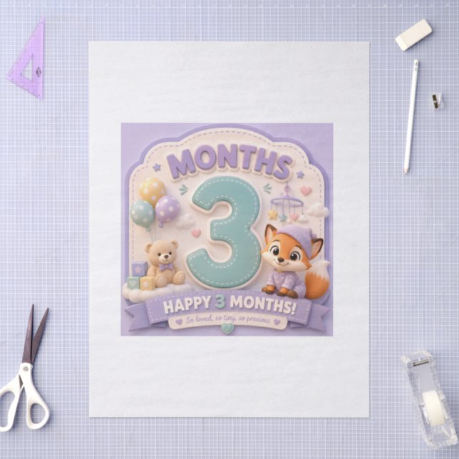 Papel De Seda Três Meses de Descoberta – Pequeno Marco do Bebê  (Arte )