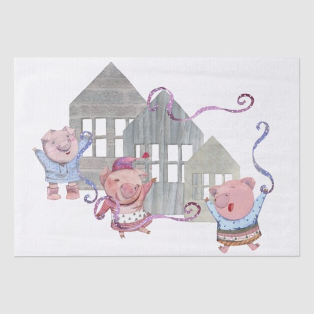 Papel De Seda Três Pequenos Porcos com suas Casas (Frente )