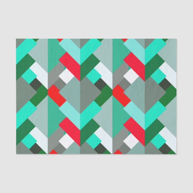 Papel De Seda Triângulos Abstrato modernos, Turquesa, Vermelho e (Frente )