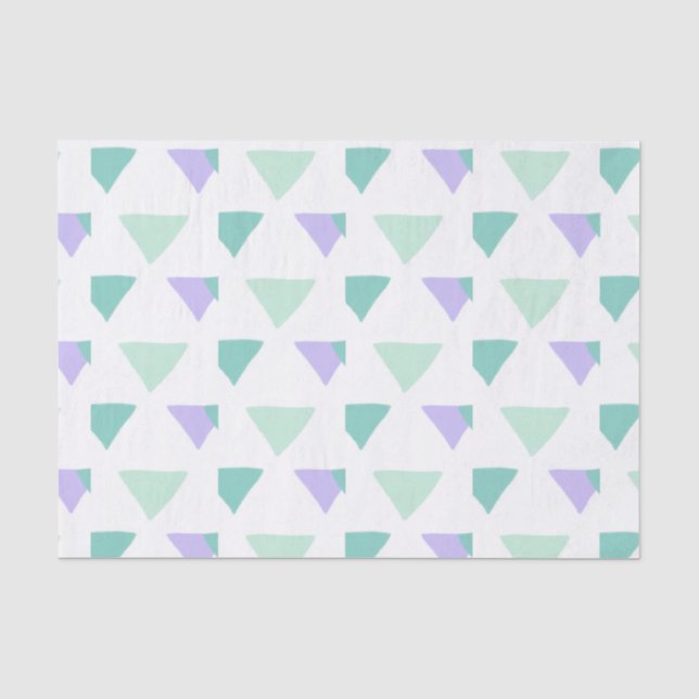 Papel De Seda Triângulos de Aquarela | Verde e Roxo (Frente )