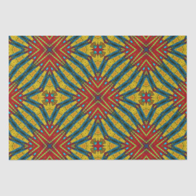 Papel De Seda Tribal Abstrato de Hippie Vermelho Amarelo Azul Az (Frente )