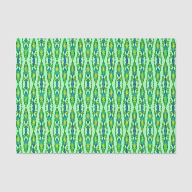 Papel De Seda Tribal Batik - Mint, Emerald Green e Blue (Frente )