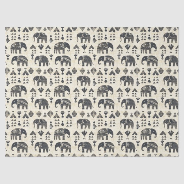Papel De Seda Tribal Elephant Boho Pattern (1) (Frente )