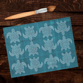 Papel De Seda Tribal Sea Turtle Mandala Batik Look Teal Green 