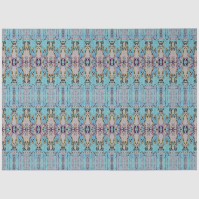 Papel De Seda Tribal Western Blue Teal Art Patterno Bull Crânio (Frente )