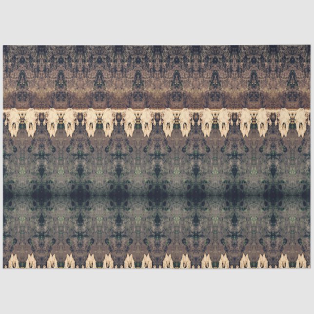 Papel De Seda Tribal Western Pattern Brown Beige Bull Crânio (Frente )