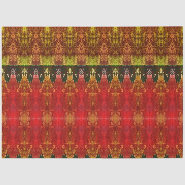 Papel De Seda Tribal Western Red Brown Yellow Pattern Bull Crâni (Frente )