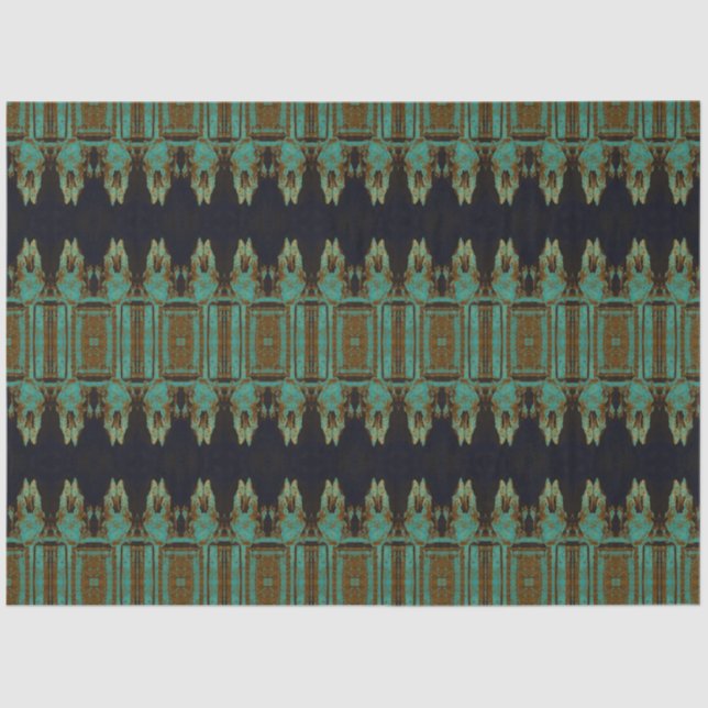 Papel De Seda Tribal Western Teal Brown Art Patterno Bull Crânio (Frente )