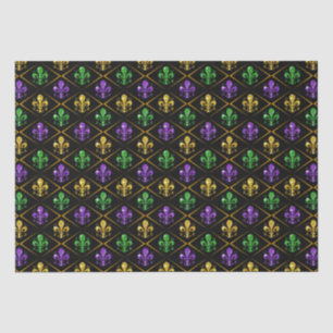 Papel De Seda TriColor Fleur de Lis Mardi Gras Harlequin Diamond
