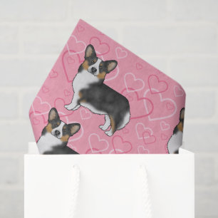 Papel De Seda Tricolor Negro Pembroke Corgi Pink Hearts