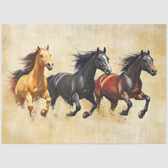 Papel De Seda Trio de Cavalos Galopando Decoupage (Frente )